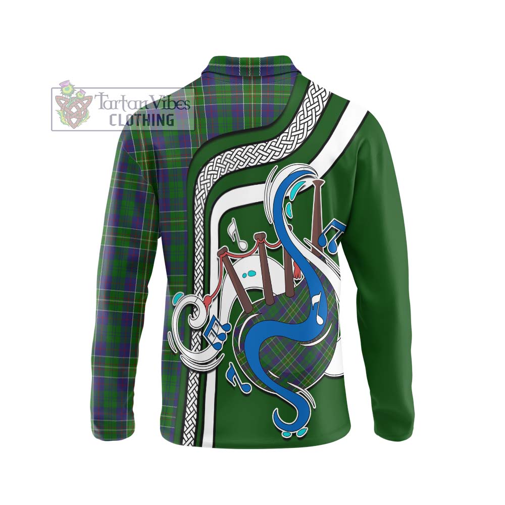 Tartan Vibes Clothing Hunter of Hunterston Tartan Long Sleeve Polo Shirt with Epic Bagpipe Style