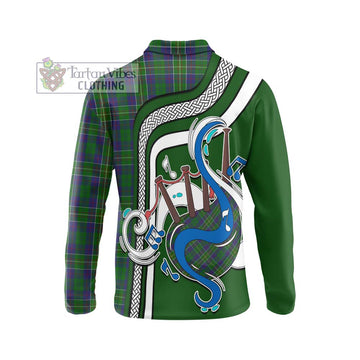 Hunter of Hunterston Tartan Long Sleeve Polo Shirt with Epic Bagpipe Style