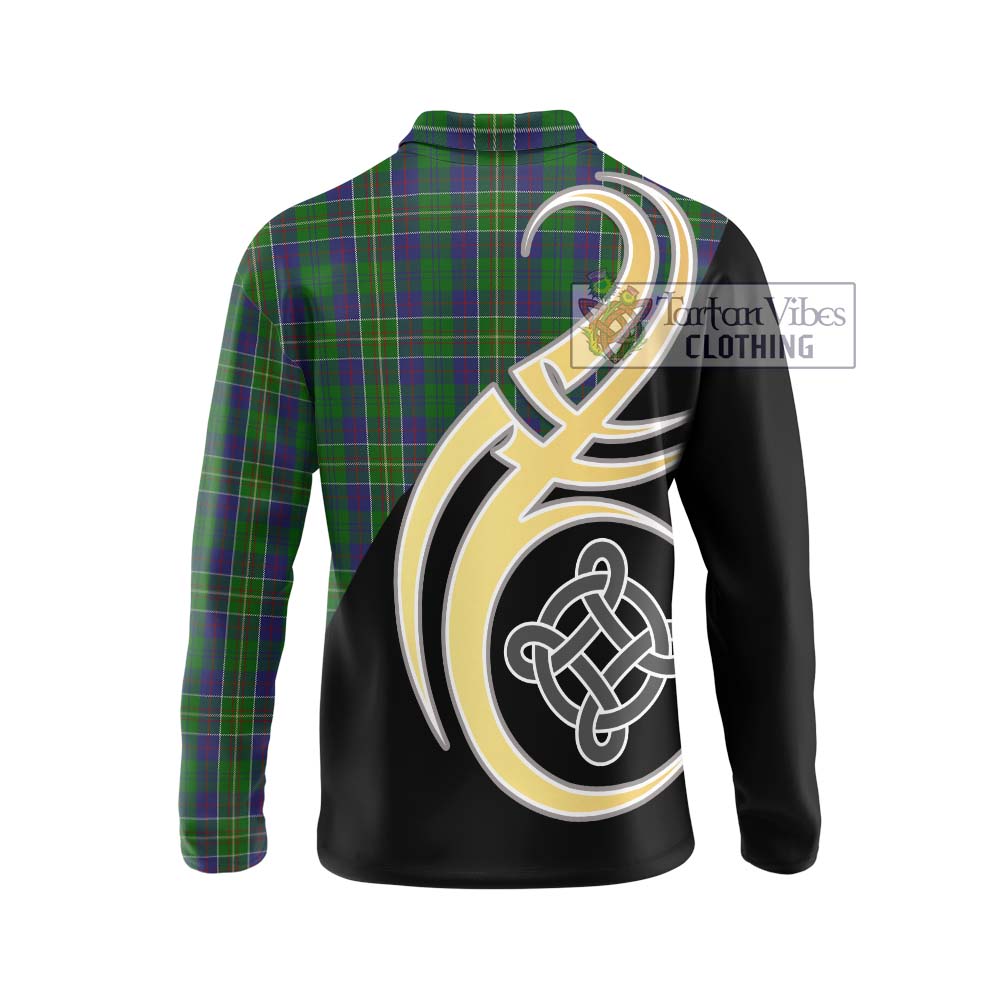 Hunter of Hunterston Tartan Long Sleeve Polo Shirt with Family Crest and Celtic Symbol Style - Tartan Vibes Clothing