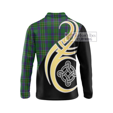 Hunter of Hunterston Tartan Long Sleeve Polo Shirt with Family Crest and Celtic Symbol Style