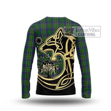 Hunter of Hunterston Tartan Long Sleeve T-Shirt with Family Crest Celtic Wolf Style