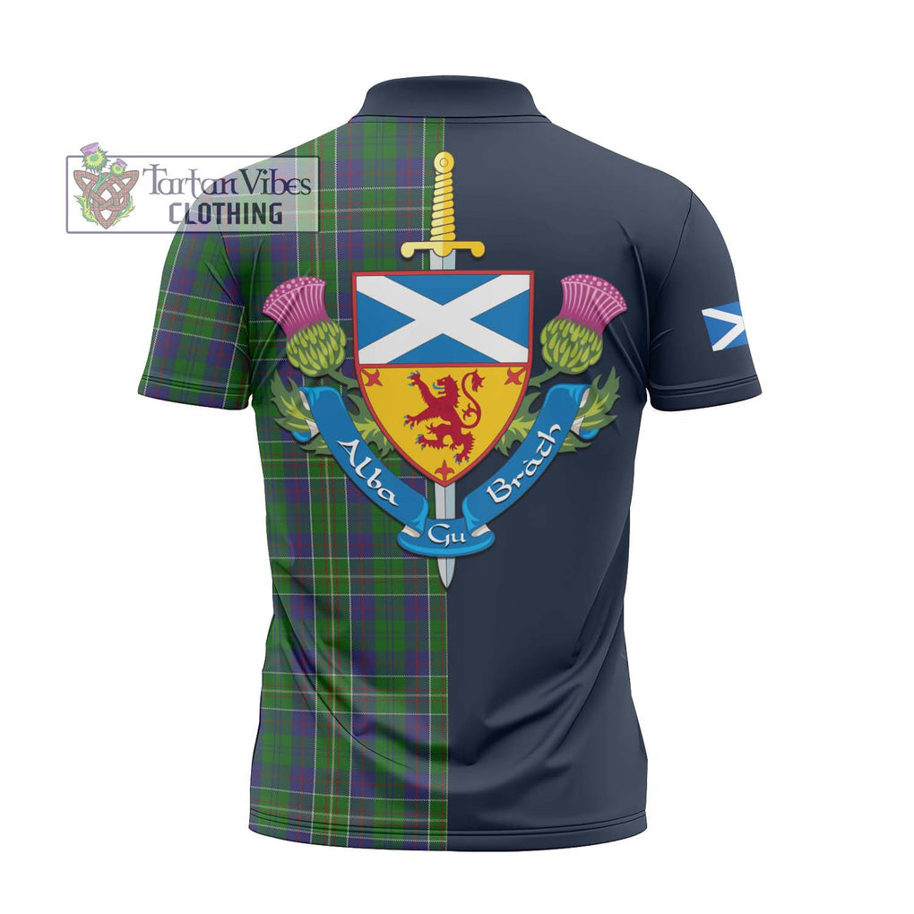 Tartan Vibes Clothing Hunter of Hunterston Tartan Zipper Polo Shirt with Scottish Lion Royal Arm Half Style