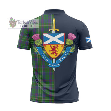 Hunter of Hunterston Tartan Zipper Polo Shirt Alba with Scottish Lion Royal Arm Half Style