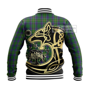 Hunter of Hunterston Tartan Baseball Jacket with Family Crest Celtic Wolf Style