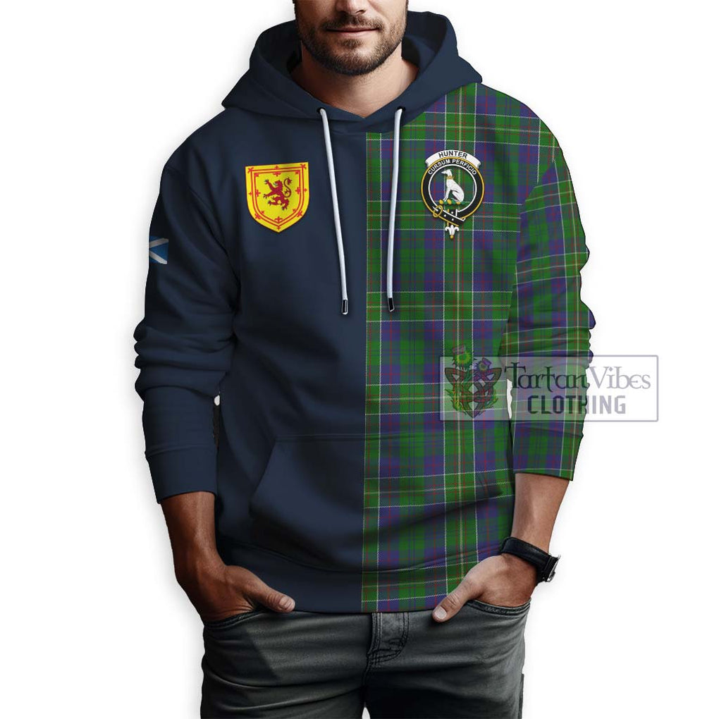 Tartan Vibes Clothing Hunter of Hunterston Tartan Hoodie with Scottish Lion Royal Arm Half Style