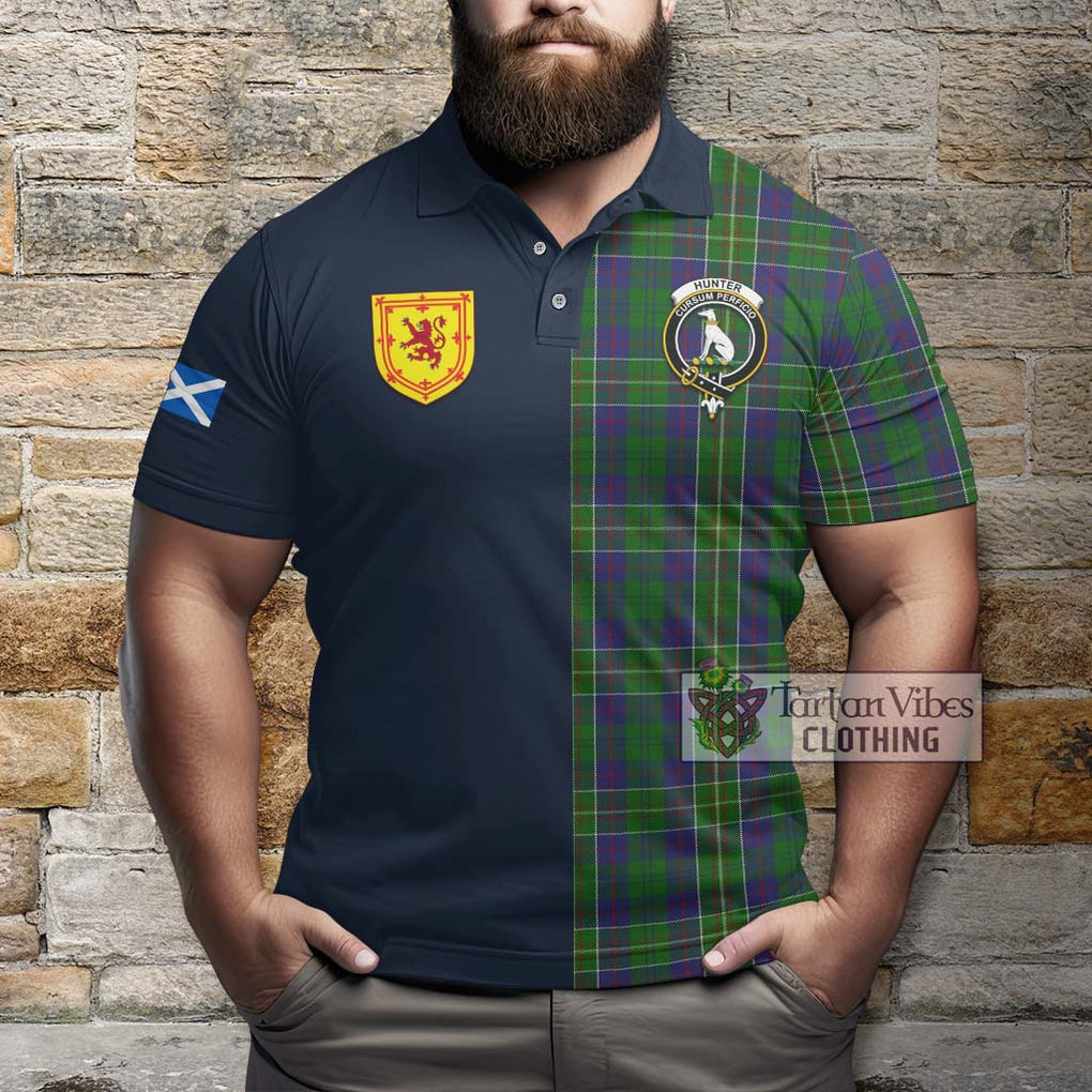 Tartan Vibes Clothing Hunter of Hunterston Tartan Polo Shirt with Scottish Lion Royal Arm Half Style