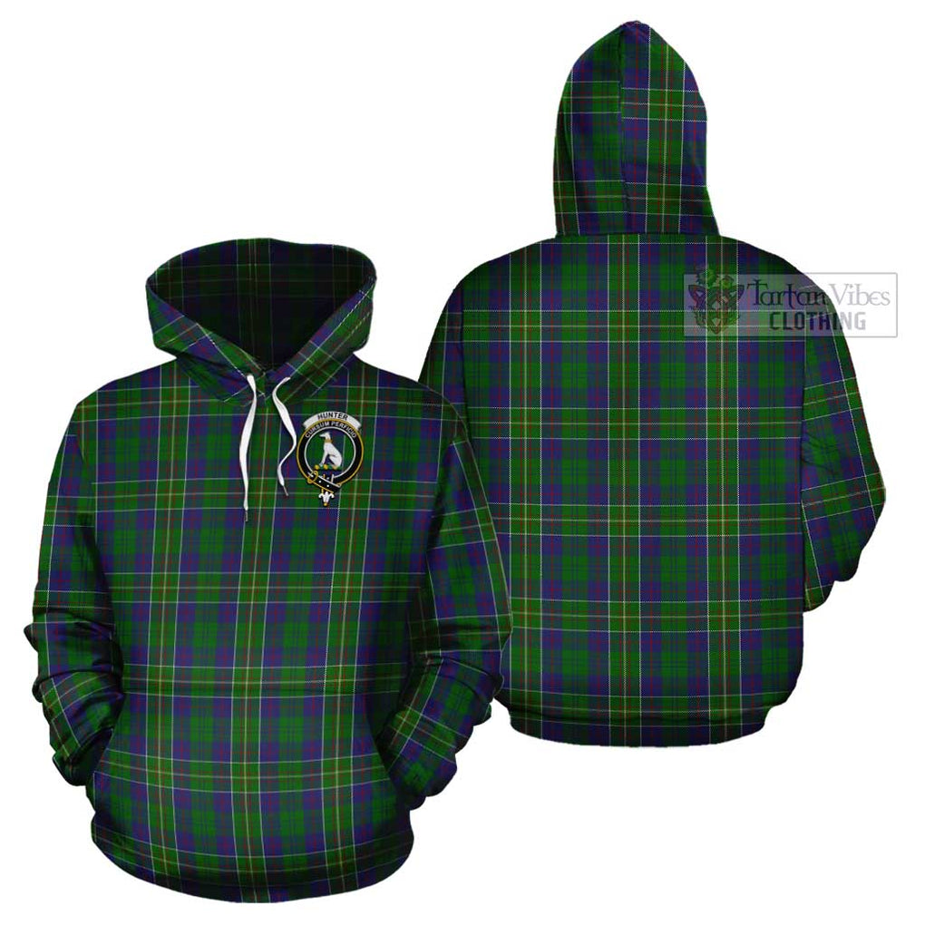 Hunter of Hunterston Tartan Cotton Hoodie with Family Crest Pullover Hoodie - Tartan Vibes Clothing