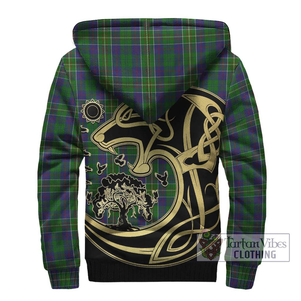 Hunter of Hunterston Tartan Sherpa Hoodie with Family Crest Celtic Wolf Style - Tartan Vibes Clothing