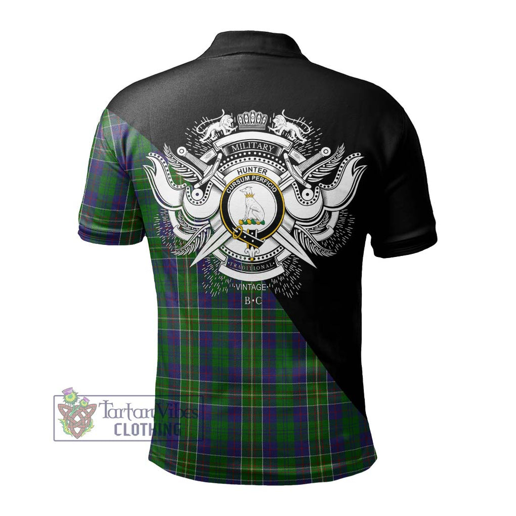 Hunter of Hunterston Tartan Polo Shirt with Family Crest and Military Logo Style - Tartanvibesclothing Shop