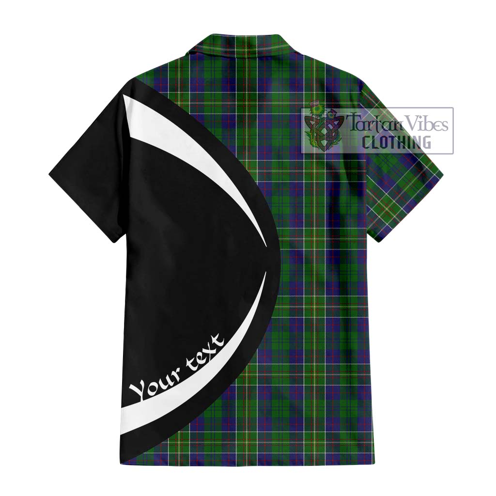 Hunter of Hunterston Tartan Short Sleeve Button Up with Family Crest Circle Style - Tartan Vibes Clothing