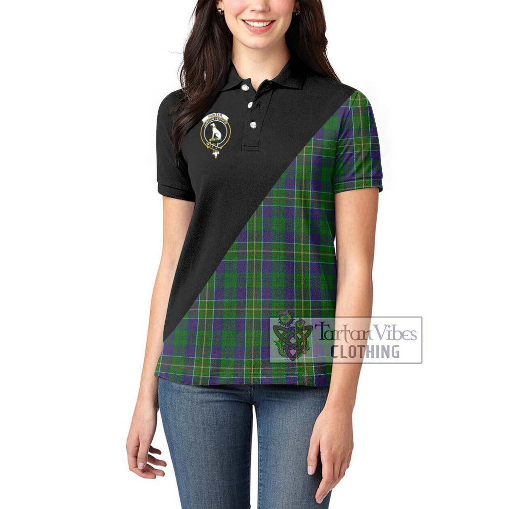 Hunter of Hunterston Tartan Women's Polo Shirt with Family Crest and Military Logo Style - Tartanvibesclothing Shop