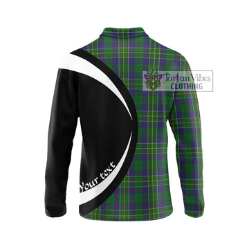 Hunter of Hunterston Tartan Long Sleeve Polo Shirt with Family Crest Circle Style