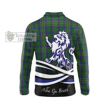 Hunter of Hunterston Tartan Long Sleeve Polo Shirt with Alba Gu Brath Regal Lion Emblem