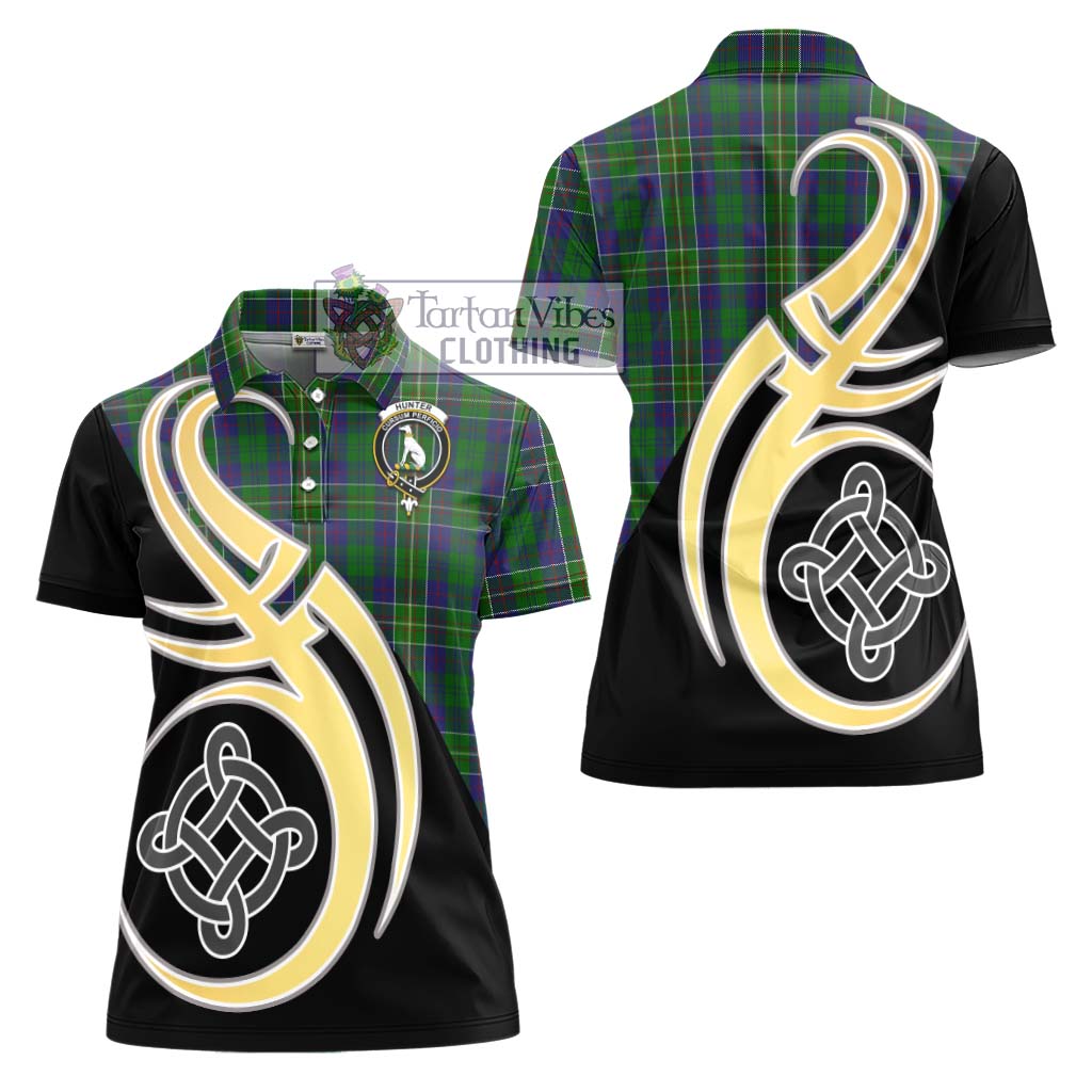 Hunter of Hunterston Tartan Women's Polo Shirt with Family Crest and Celtic Symbol Style - Tartan Vibes Clothing