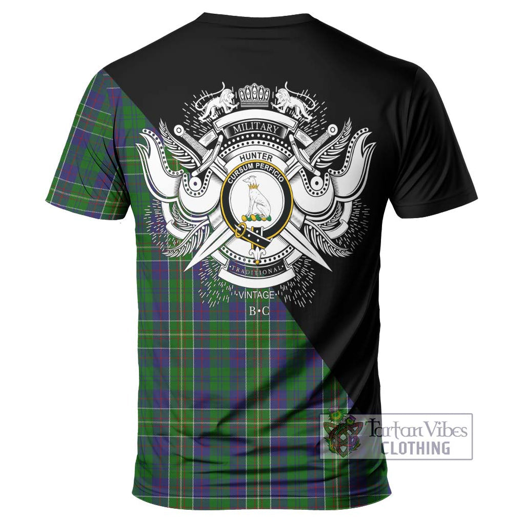 Hunter of Hunterston Tartan T-Shirt with Family Crest and Military Logo Style - Tartanvibesclothing Shop