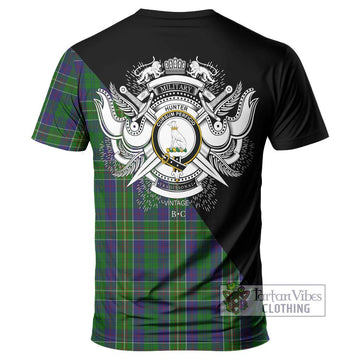 Hunter of Hunterston Tartan T-Shirt with Family Crest and Military Logo Style