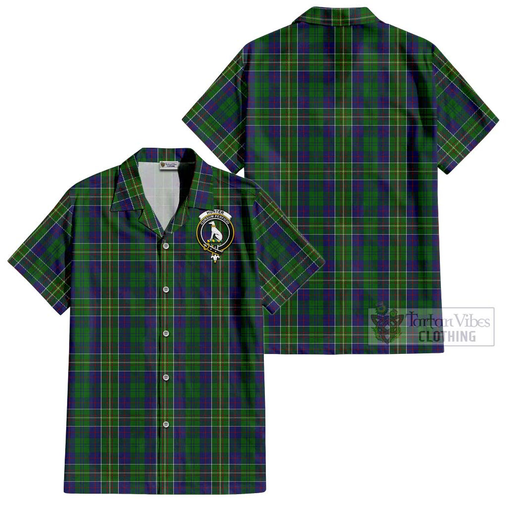 Hunter of Hunterston Tartan Cotton Hawaiian Shirt with Family Crest Kid - Tartan Vibes Clothing