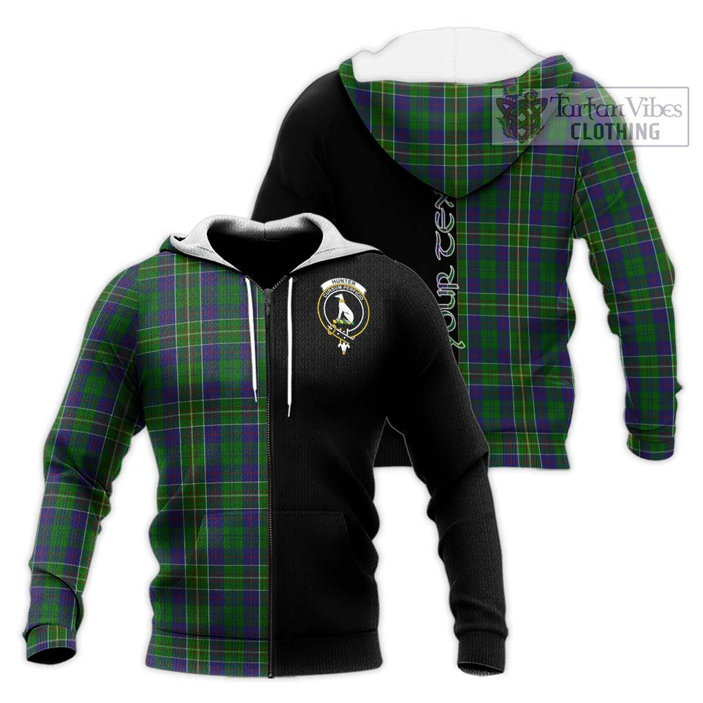 Hunter of Hunterston Tartan Knitted Hoodie with Family Crest and Half Of Me Style Unisex Knitted Zip Hoodie - Tartanvibesclothing Shop