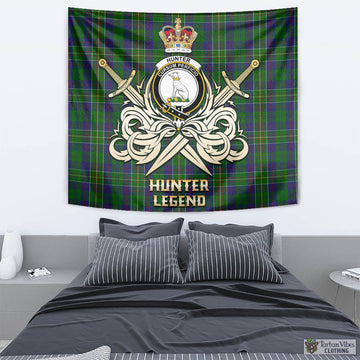 Hunter of Hunterston Tartan Tapestry with Clan Crest and the Golden Sword of Courageous Legacy