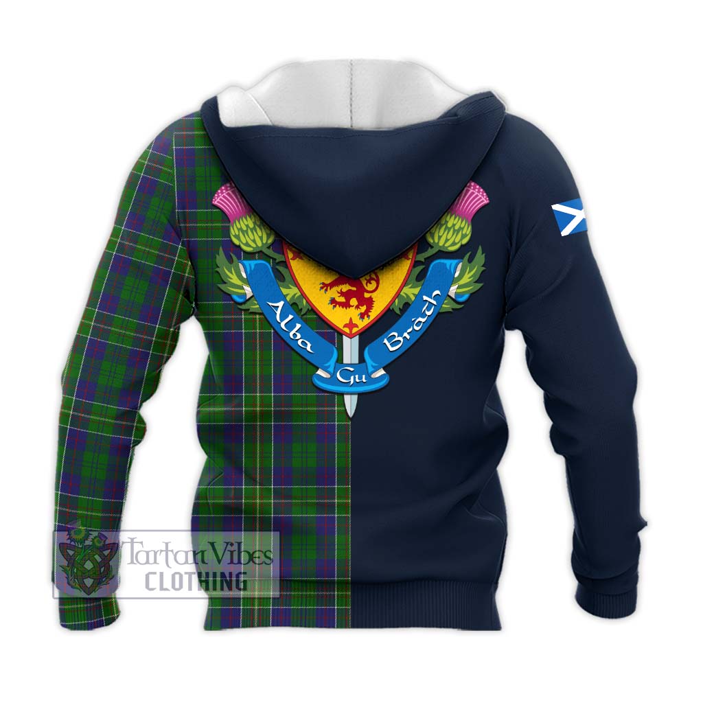 Tartan Vibes Clothing Hunter of Hunterston Tartan Knitted Hoodie with Scottish Lion Royal Arm Half Style