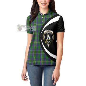 Hunter of Hunterston Tartan Women's Polo Shirt with Family Crest Circle Style