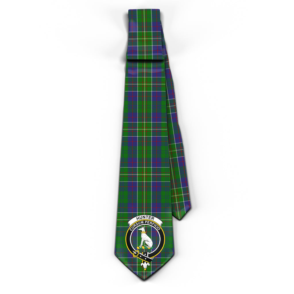 Hunter of Hunterston Tartan Classic Necktie with Family Crest - Tartan Vibes Clothing