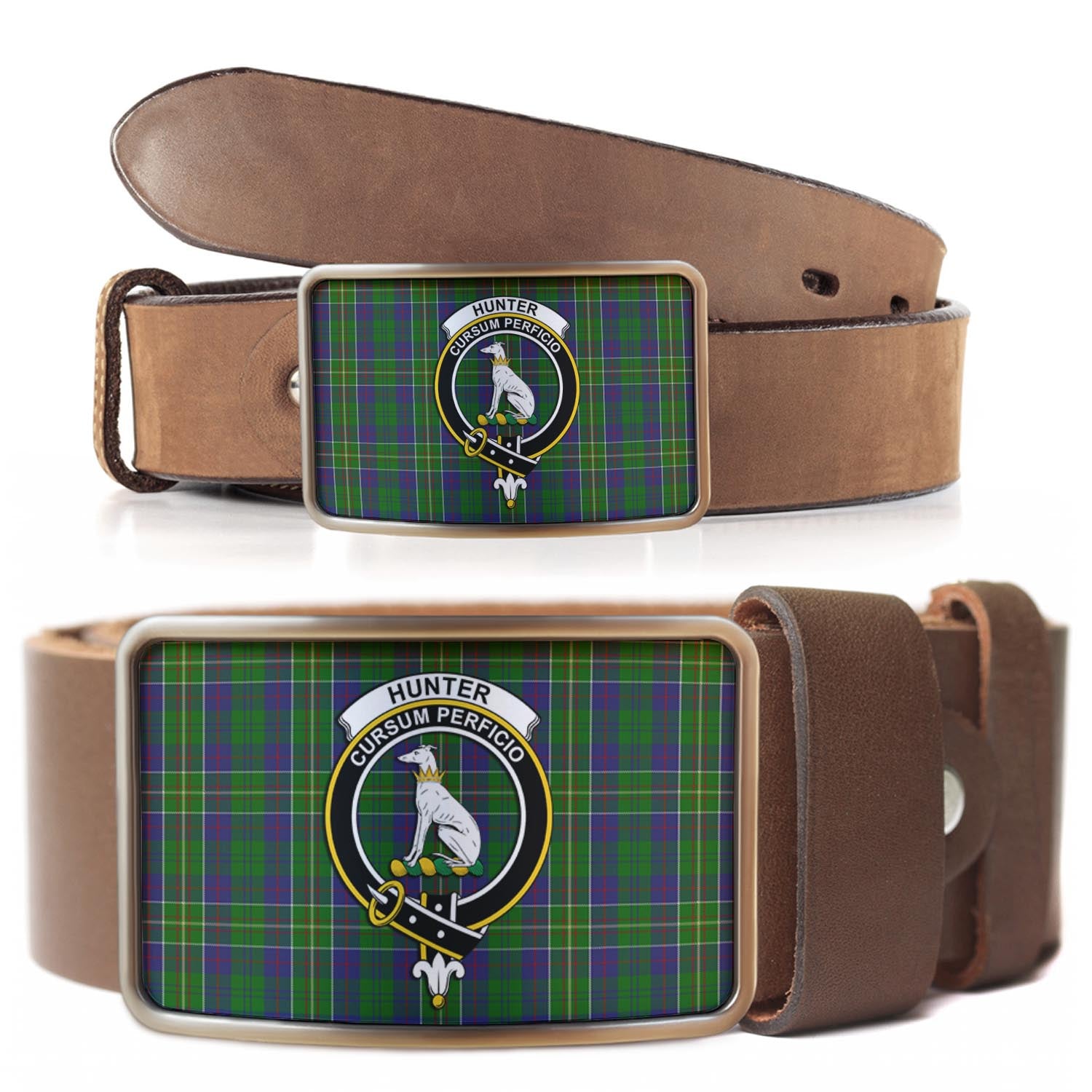 Hunter of Hunterston Tartan Belt Buckles with Family Crest - Tartan Vibes Clothing