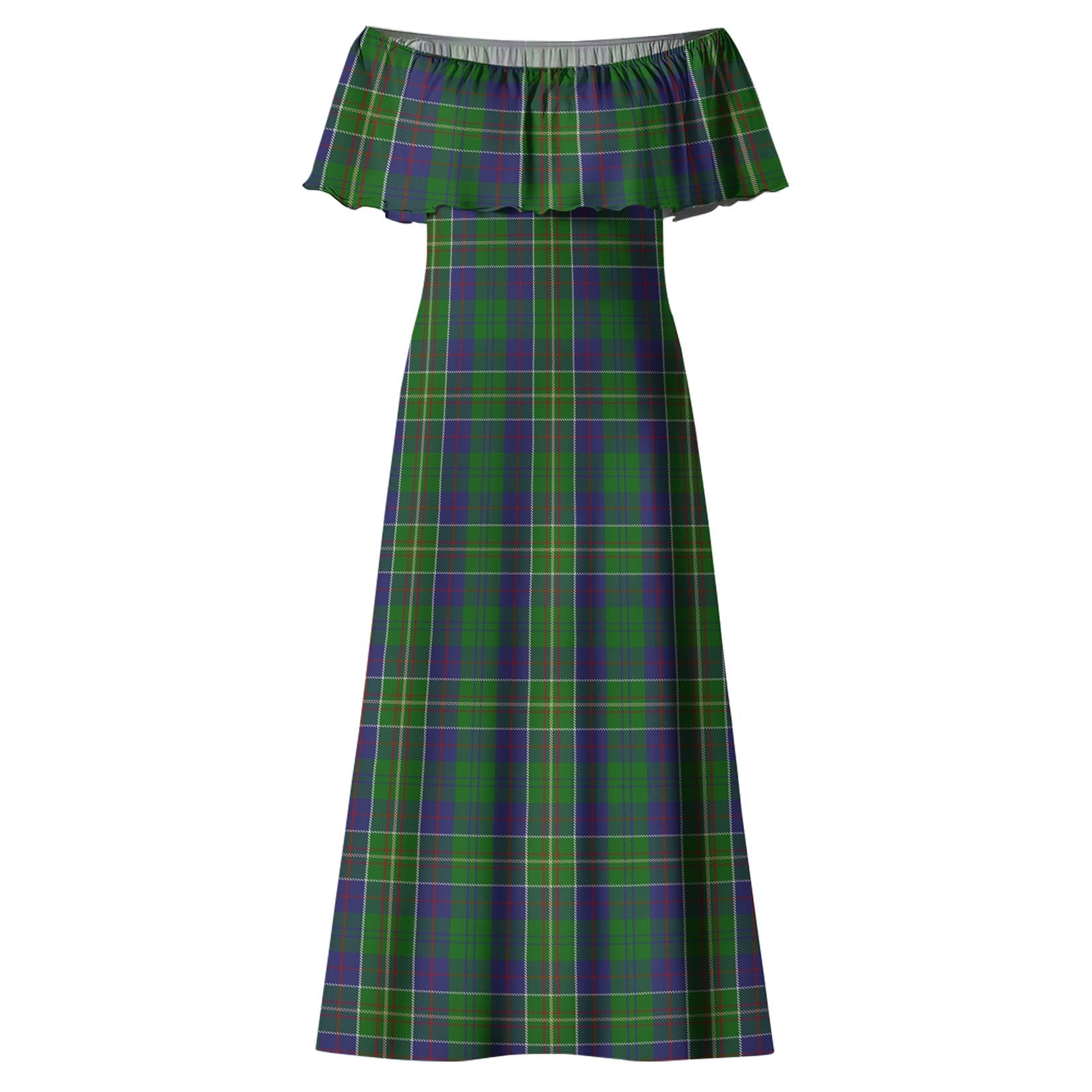 Hunter of Hunterston Tartan Off Shoulder Long Dress - Tartanvibesclothing