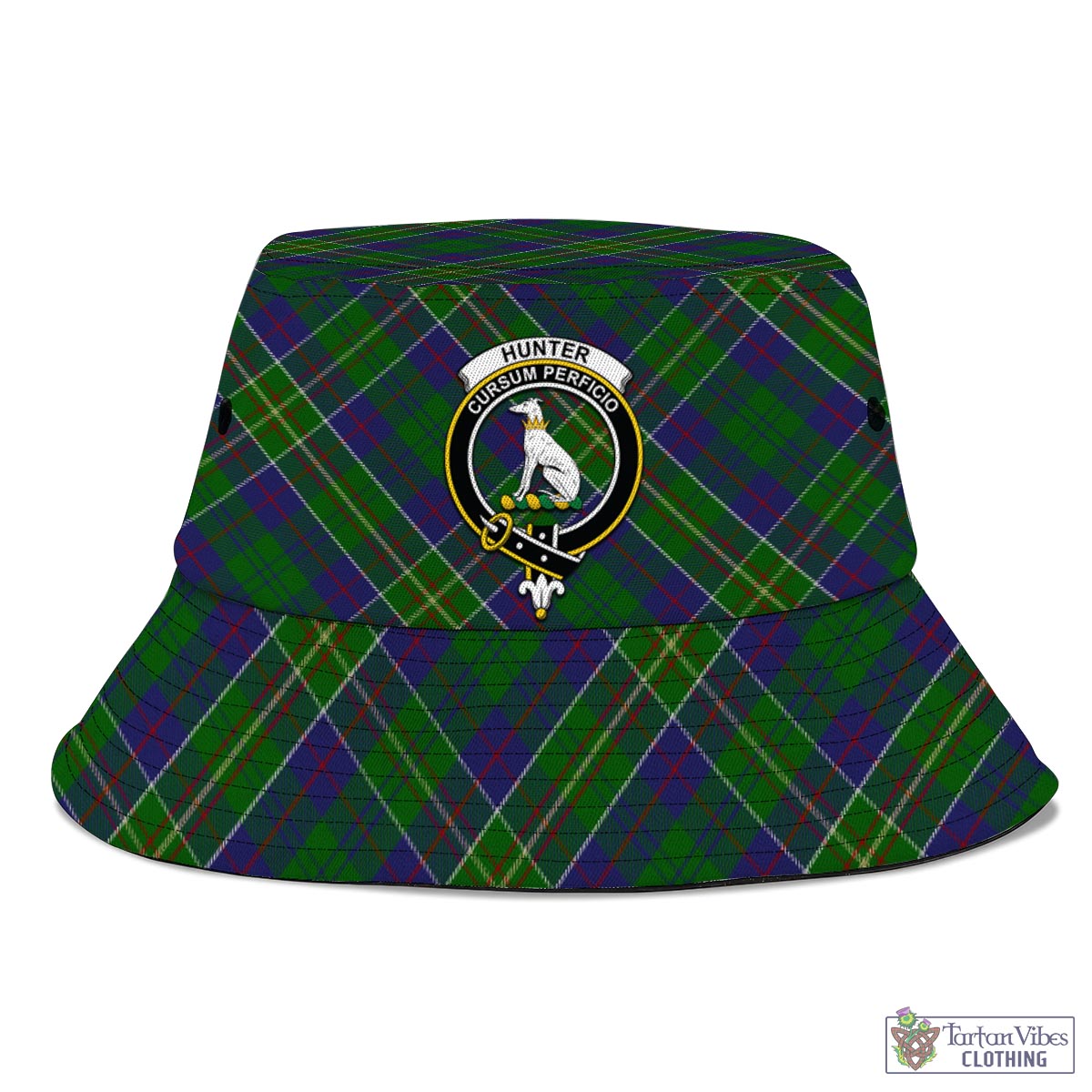 Tartan Vibes Clothing Hunter of Hunterston Tartan Bucket Hat with Family Crest