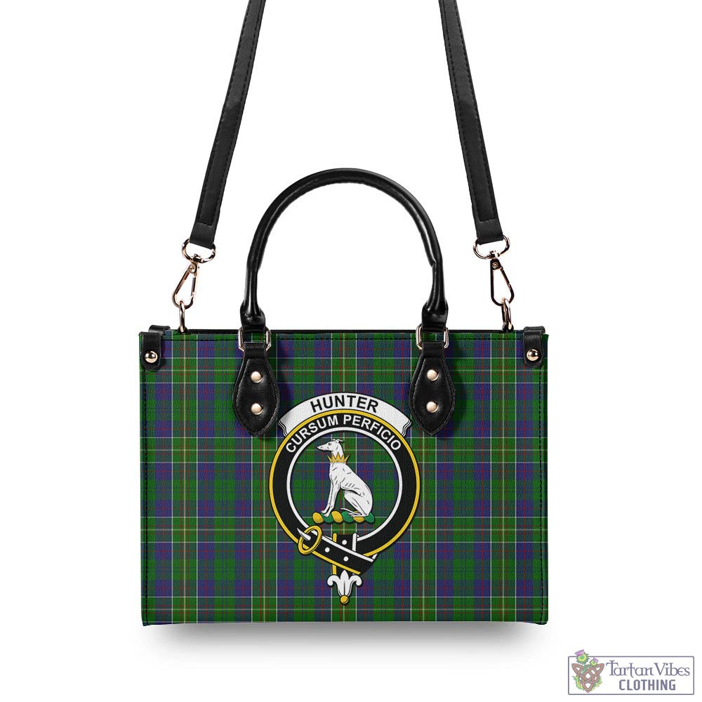 Tartan Vibes Clothing Hunter of Hunterston Tartan Luxury Leather Handbags with Family Crest