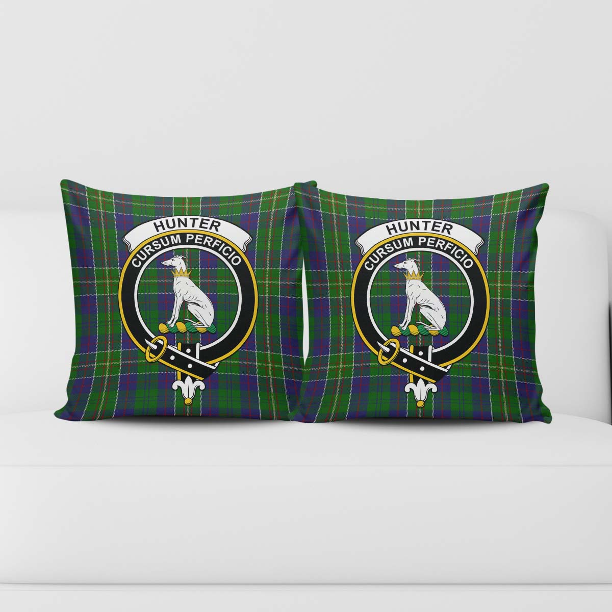 Hunter of Hunterston Tartan Pillow Cover with Family Crest - Tartanvibesclothing