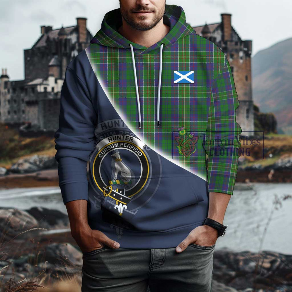 Hunter of Hunterston Tartan Hoodie with Personalised National Flag and Family Crest Half Style - Tartanvibesclothing Shop