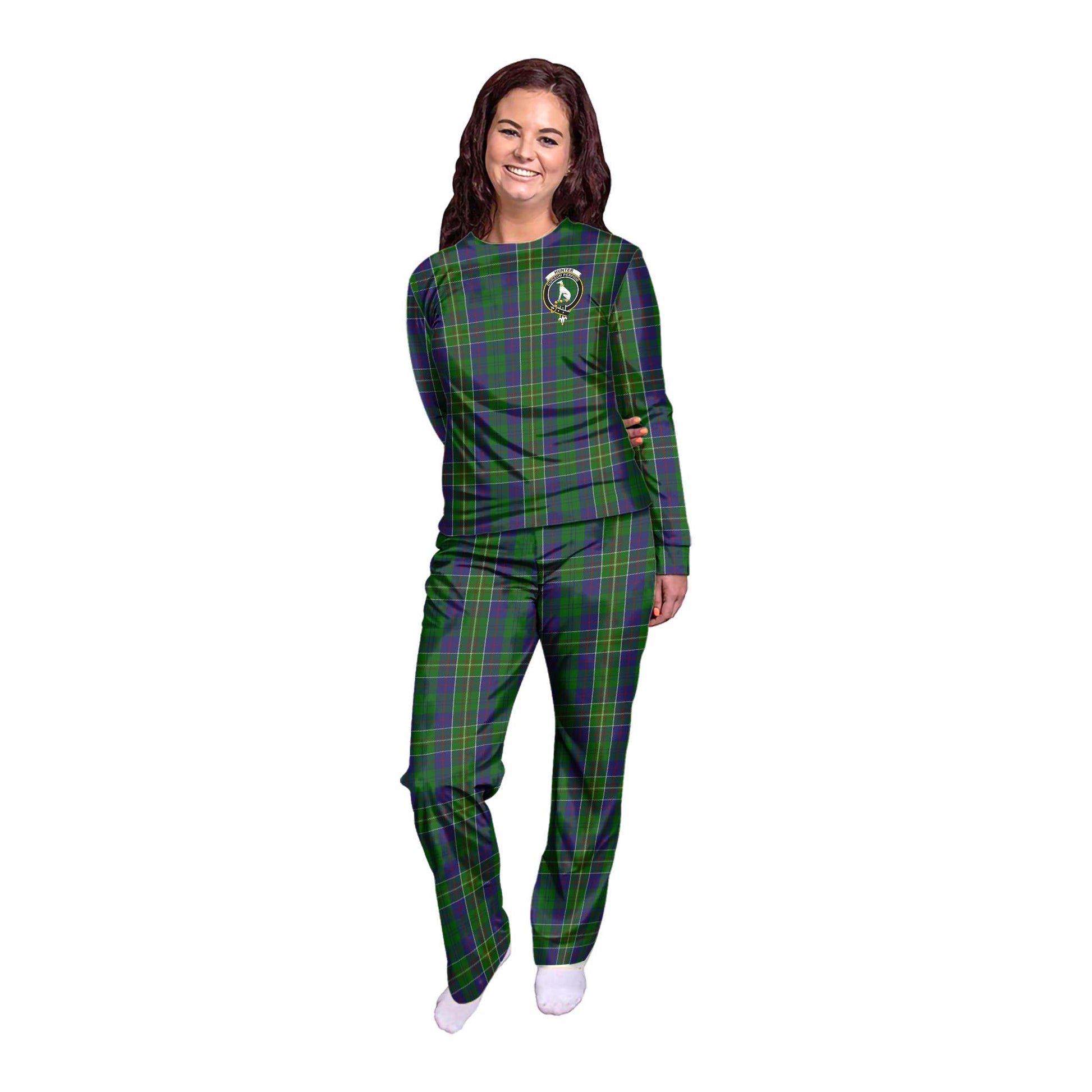 Hunter of Hunterston Tartan Pajamas Family Set with Family Crest - Tartan Vibes Clothing