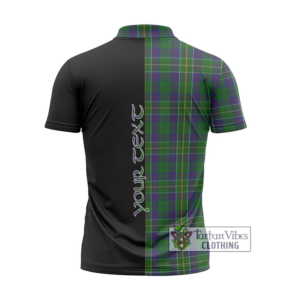 Hunter of Hunterston Tartan Zipper Polo Shirt with Family Crest and Half Of Me Style - Tartanvibesclothing Shop