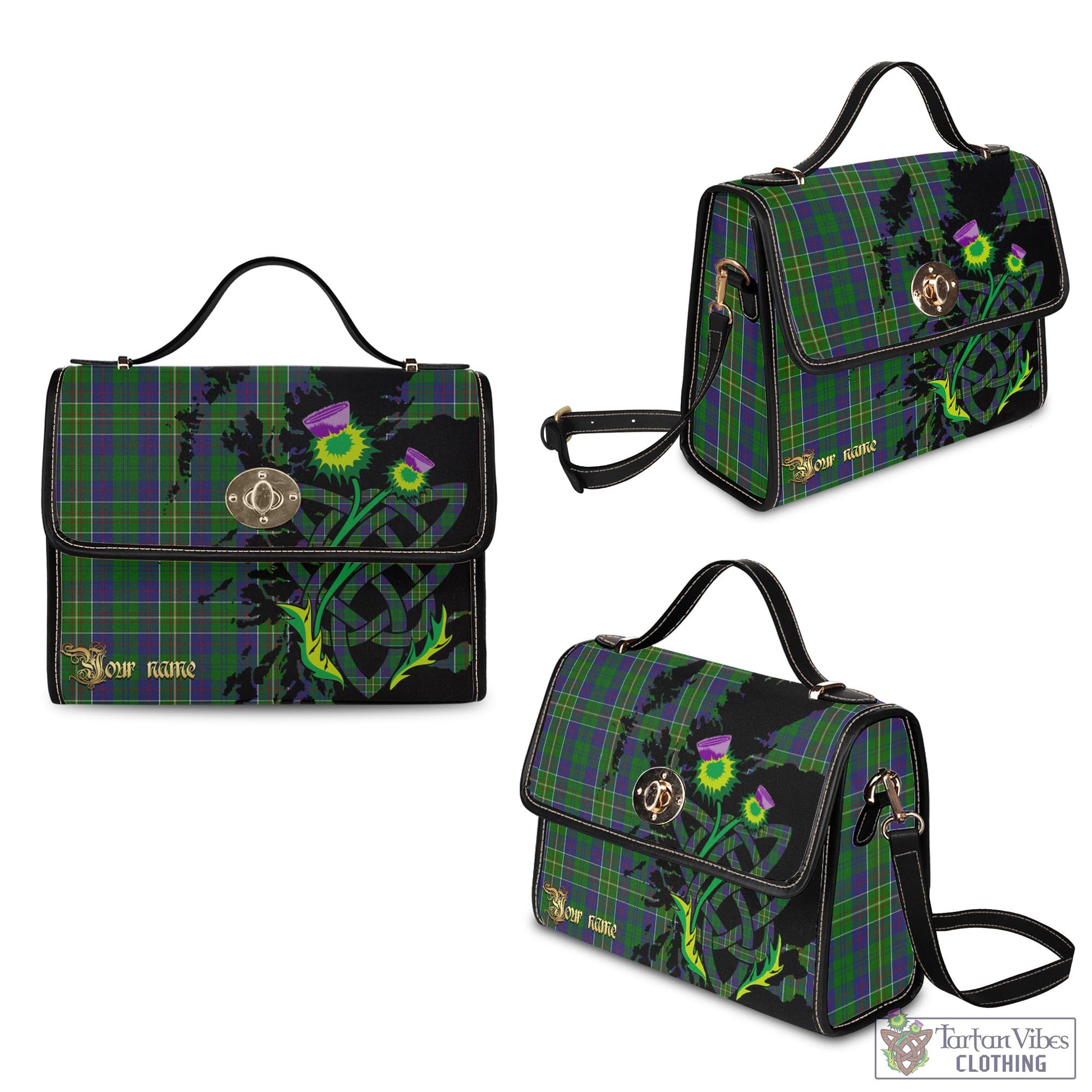 Tartan Vibes Clothing Hunter of Hunterston Tartan Waterproof Canvas Bag with Scotland Map and Thistle Celtic Accents