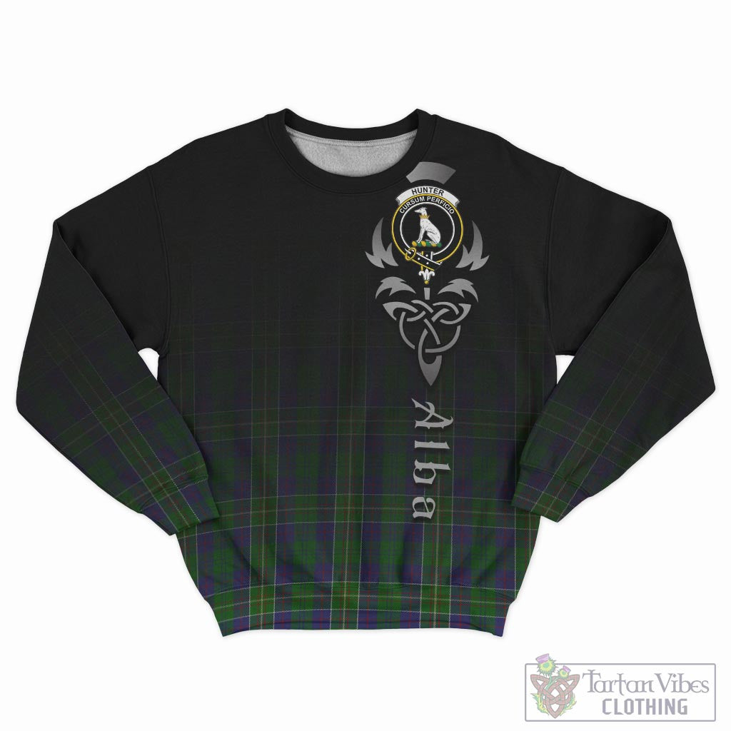 Tartan Vibes Clothing Hunter of Hunterston Tartan Sweatshirt Featuring Alba Gu Brath Family Crest Celtic Inspired