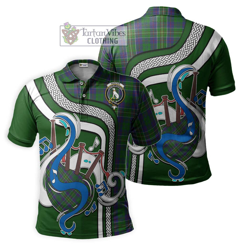 Tartan Vibes Clothing Hunter of Hunterston Tartan Polo Shirt with Epic Bagpipe Style