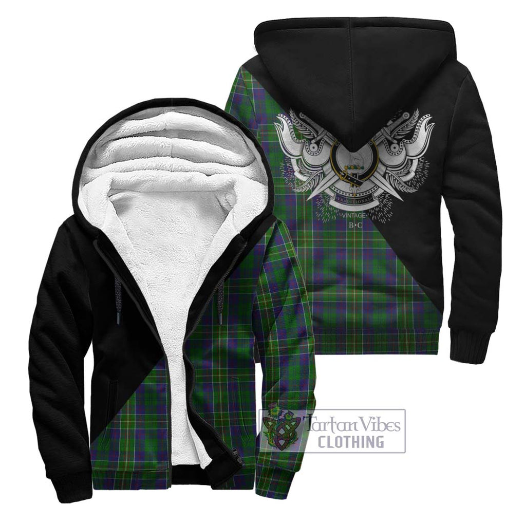 Hunter of Hunterston Tartan Sherpa Hoodie with Family Crest and Military Logo Style Unisex - Tartanvibesclothing Shop