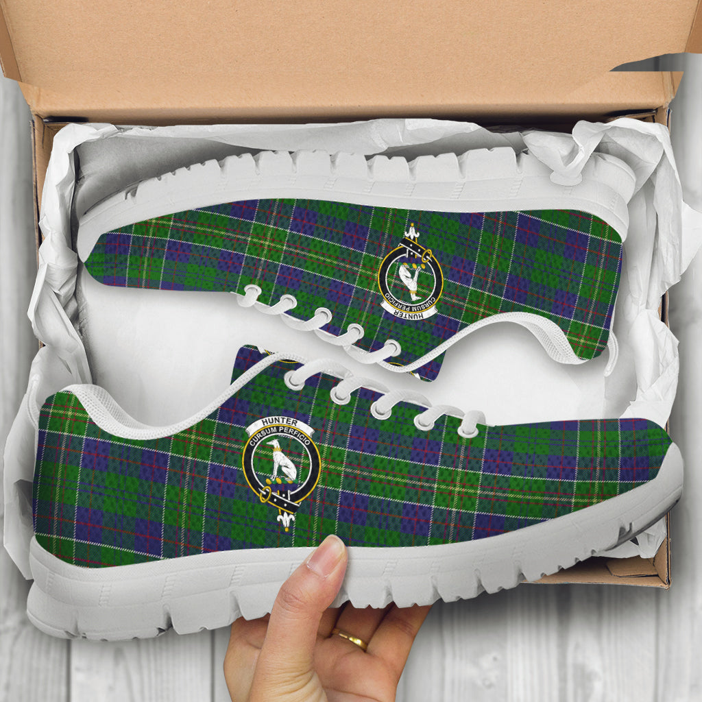 Hunter of Hunterston Tartan Sneakers with Family Crest - Tartan Vibes Clothing