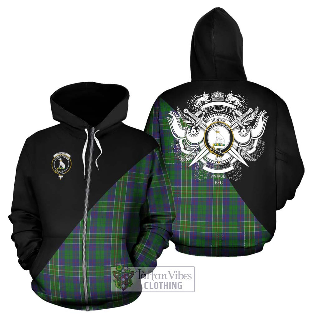 Hunter of Hunterston Tartan Hoodie with Family Crest and Military Logo Style - Tartanvibesclothing Shop