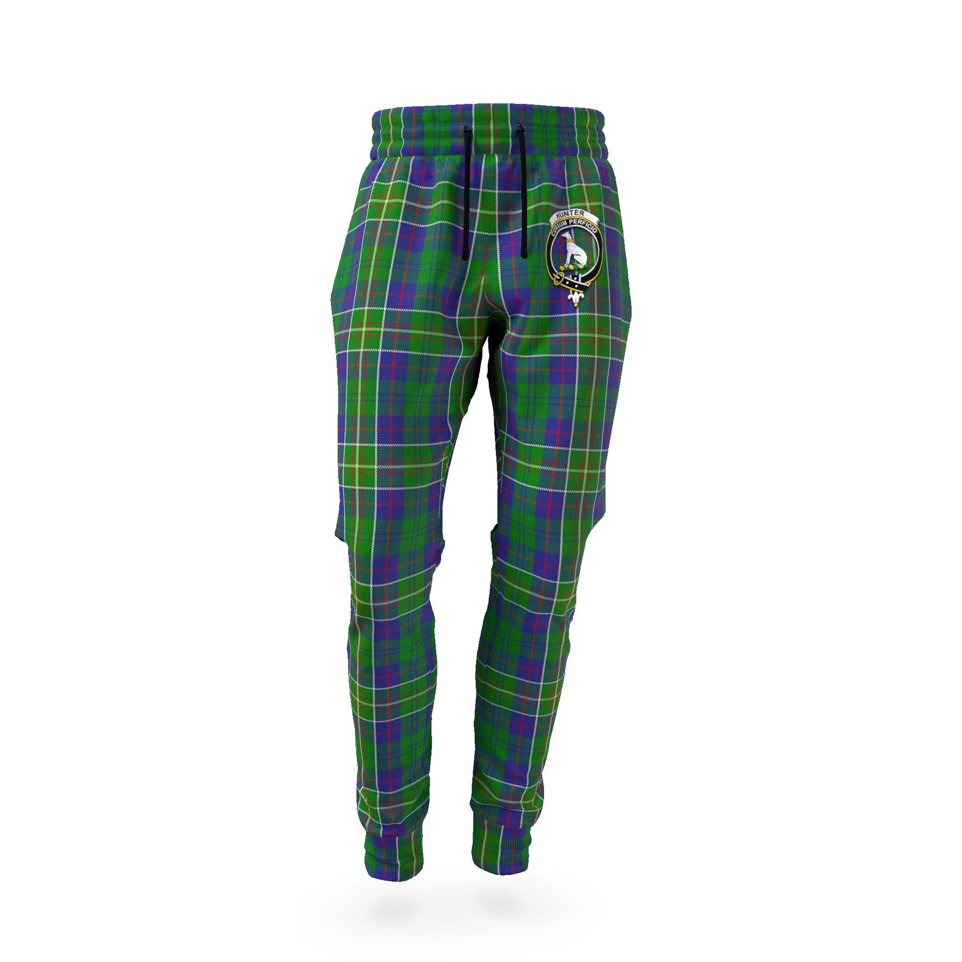 Hunter of Hunterston Tartan Joggers Pants with Family Crest - Tartan Vibes Clothing