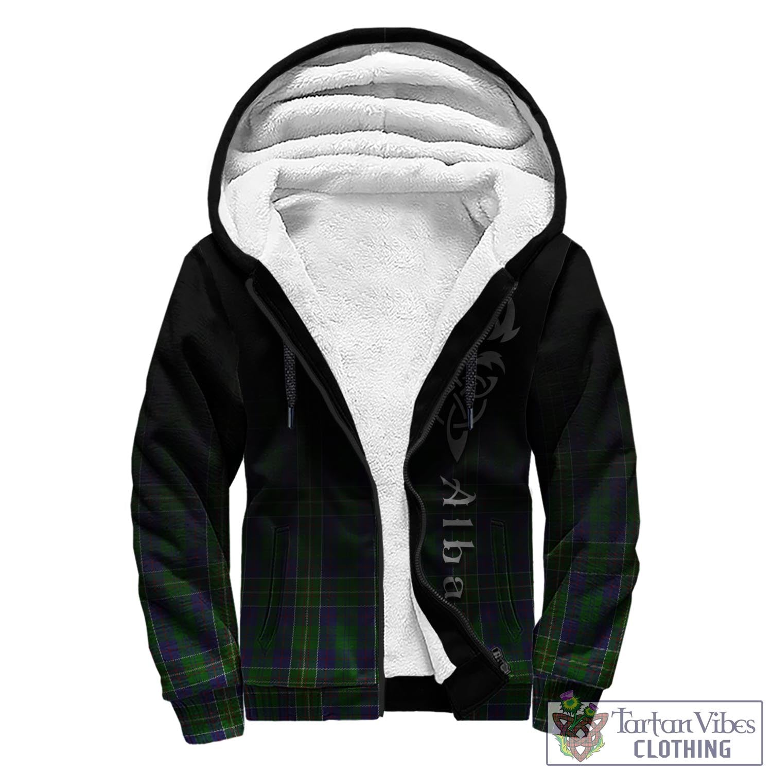 Tartan Vibes Clothing Hunter of Hunterston Tartan Sherpa Hoodie Featuring Alba Gu Brath Family Crest Celtic Inspired