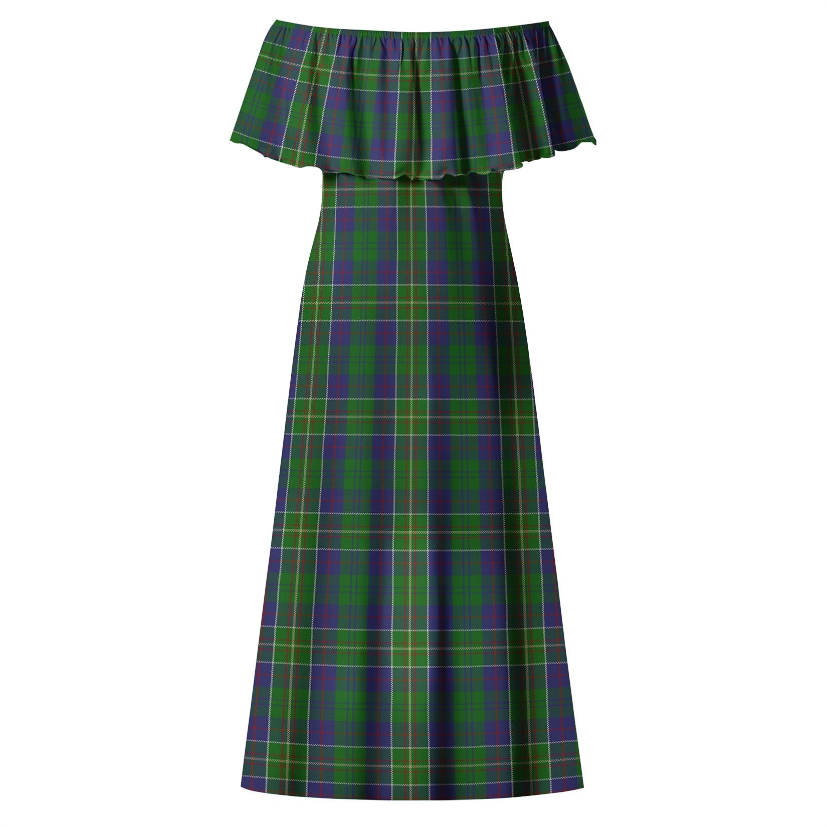 Hunter of Hunterston Tartan Off Shoulder Long Dress - Tartanvibesclothing