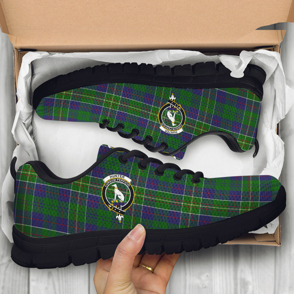 Hunter of Hunterston Tartan Sneakers with Family Crest - Tartan Vibes Clothing