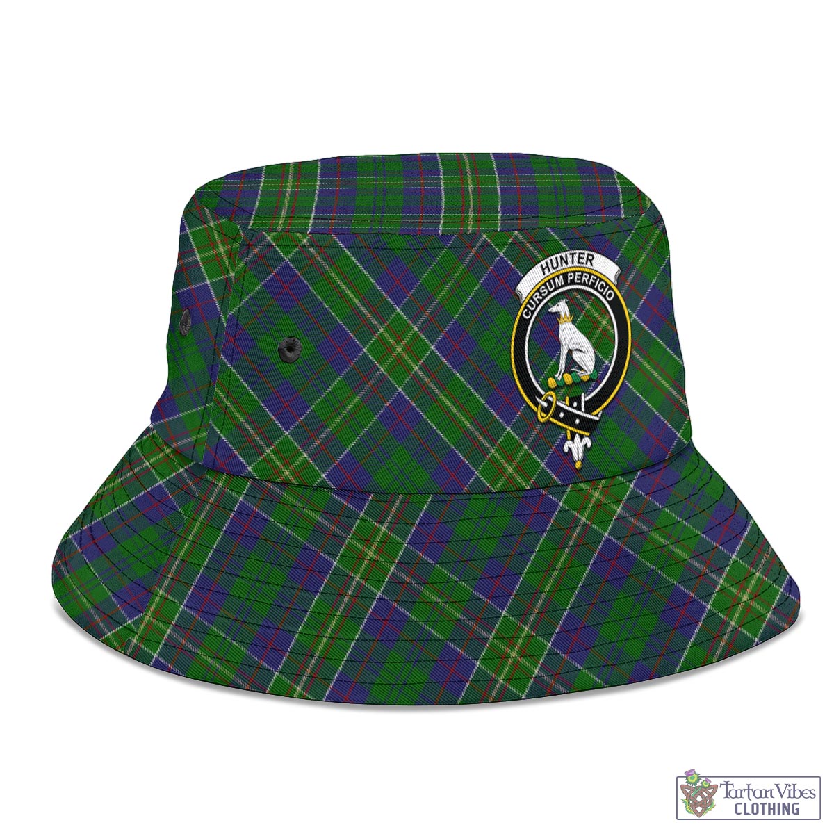 Tartan Vibes Clothing Hunter of Hunterston Tartan Bucket Hat with Family Crest