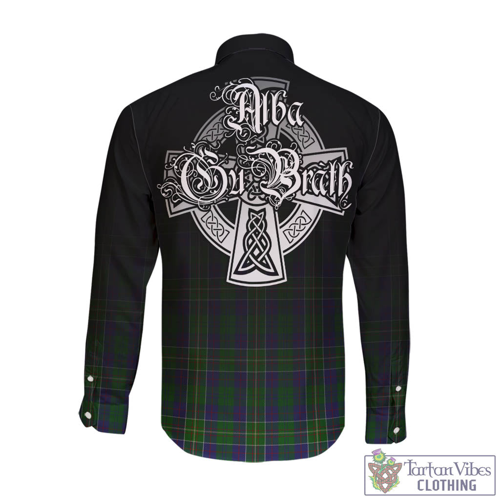 Tartan Vibes Clothing Hunter of Hunterston Tartan Long Sleeve Button Up Featuring Alba Gu Brath Family Crest Celtic Inspired