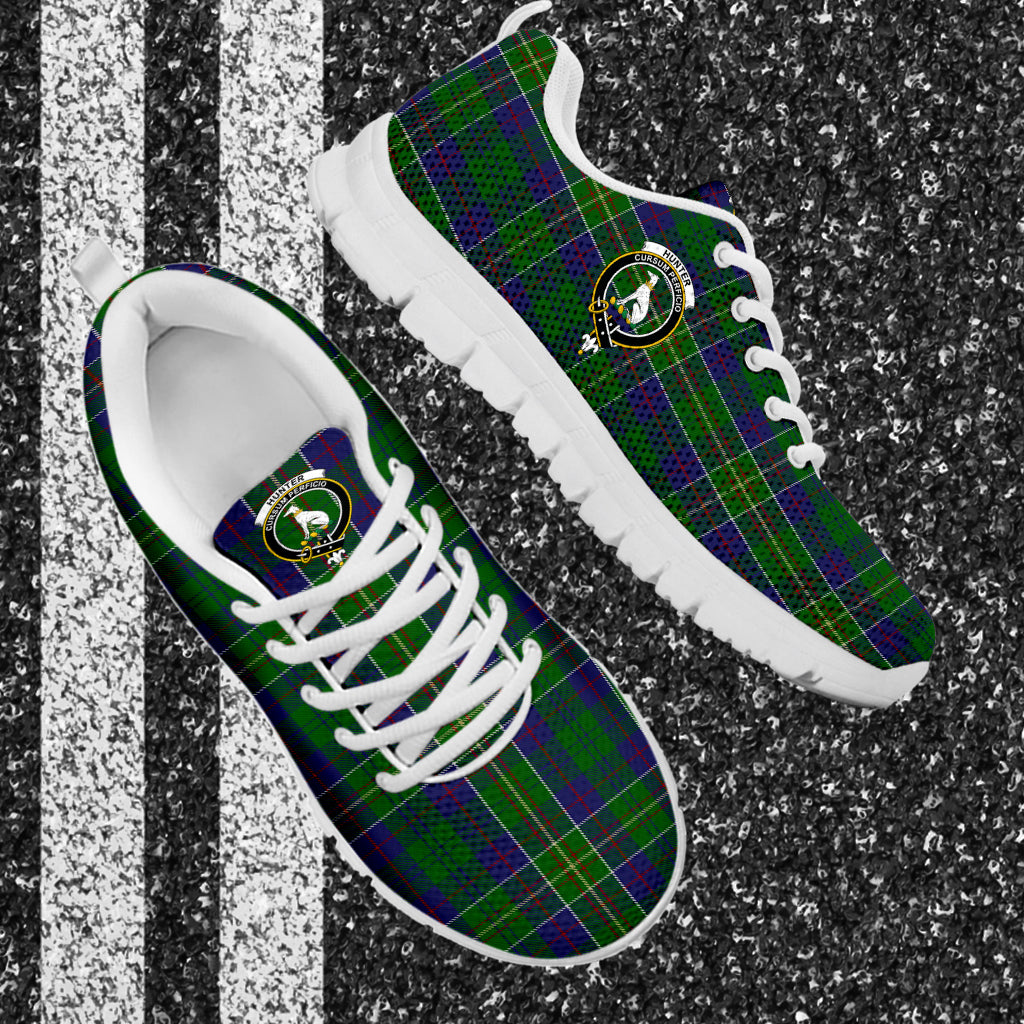 Hunter of Hunterston Tartan Sneakers with Family Crest - Tartan Vibes Clothing