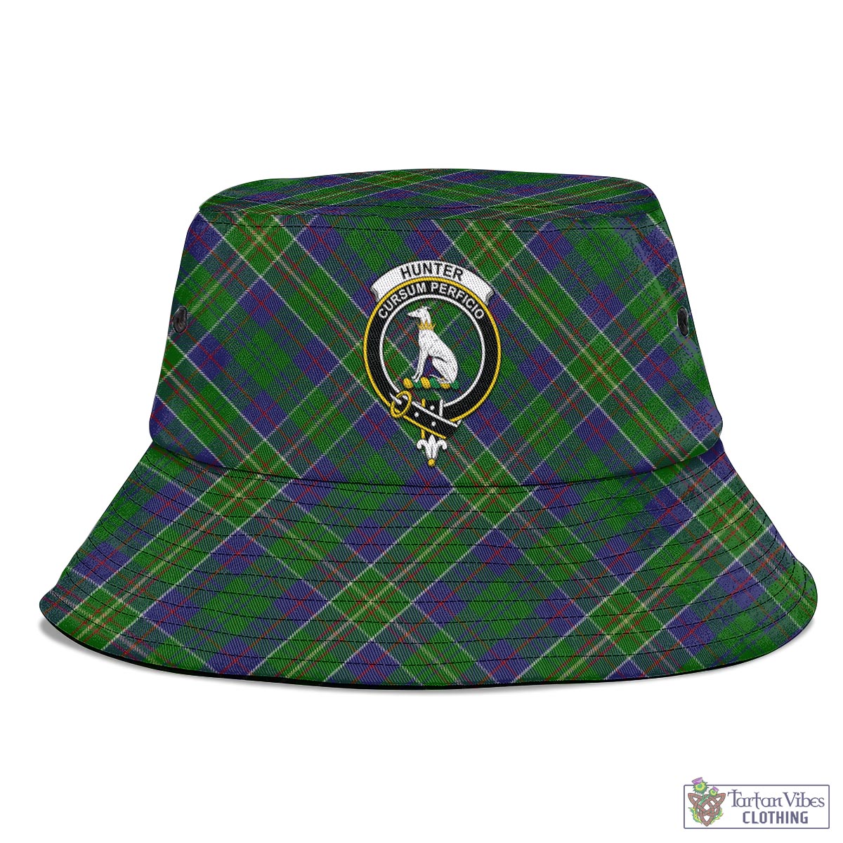 Tartan Vibes Clothing Hunter of Hunterston Tartan Bucket Hat with Family Crest