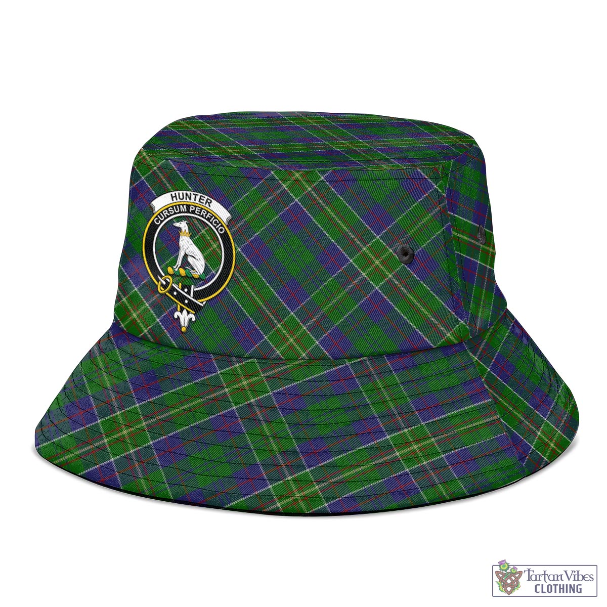 Tartan Vibes Clothing Hunter of Hunterston Tartan Bucket Hat with Family Crest