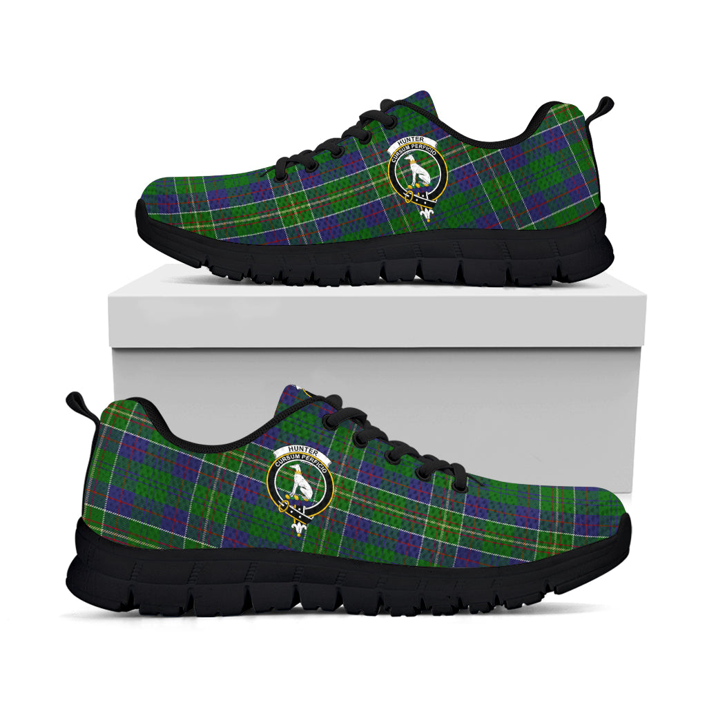 Hunter of Hunterston Tartan Sneakers with Family Crest - Tartan Vibes Clothing